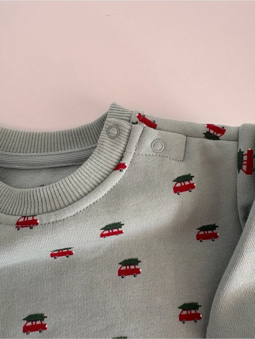 cloud island Baby Sweater in Light Gray with Red Car Print 0-3m